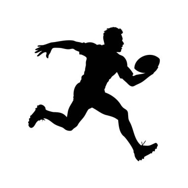 Elinde topla koşan bir rugby oyuncusunun silueti.