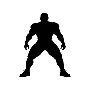 Son derece kaslı ve heybetli bir vücut geliştirici ya da güçlü bir adamın siyah silueti.
