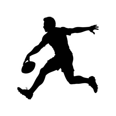 Elinde topla koşan bir rugby oyuncusunun silueti.
