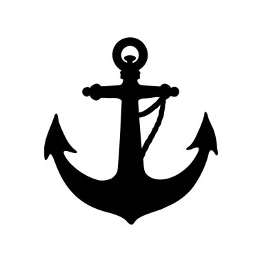 Beyaz zemin üzerinde bir çapanın siyah silueti, denizcilik temalı grafik