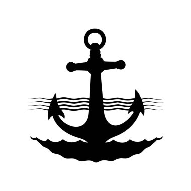 Beyaz Arkaplanda Suyla çevrili Siyah Çapa Silueti