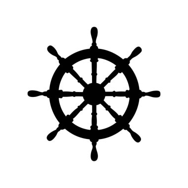 Beyaz Arkaplanda Bir Denizcilik Gemisinin Tekerleğinin Siyah ve Beyaz Silüeti