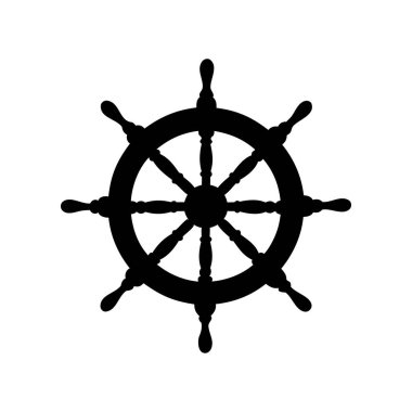 Bir Geminin Direksiyon Direksiyonunun Siyah Silueti Beyaz Arkaplanda İzole Edildi