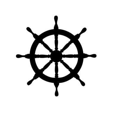 Basit bir gemi tekerleği silueti, sekiz teli ve el tutacağı var.