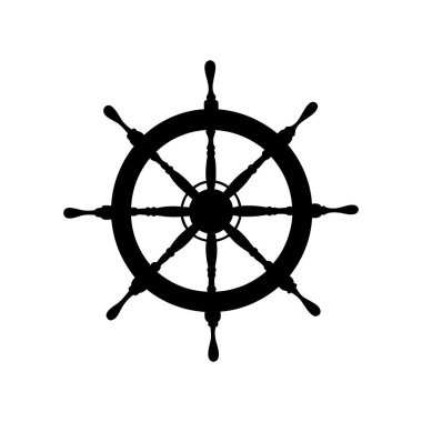 Sekiz tutacağı ve teli olan klasik bir gemi tekerleğinin silüeti.