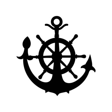 Bir çapa silueti ve gemi çarkı deniz temalarını temsil ediyor
