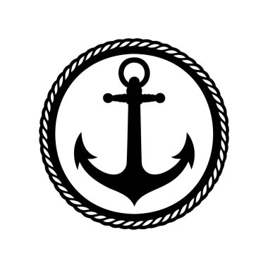 Siyah Çemberin İçinde Halattan Yapılmış Siyah Çapa Beyazın Üzerinde İzole Edilmiş