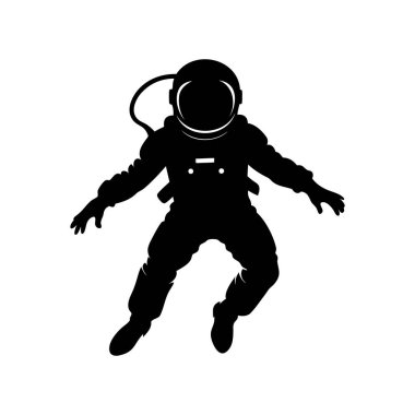 Beyaz arkaplan ve minimalist tarzda uzayda süzülen bir astronotun silueti
