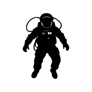 Beyaz arkaplan ve minimalist tarzda uzayda süzülen bir astronotun silueti
