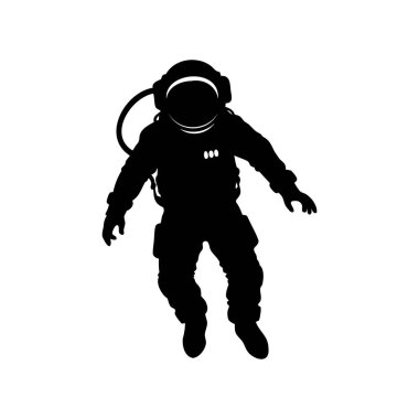 Beyaz arkaplan ve minimalist tarzda uzayda süzülen bir astronotun silueti