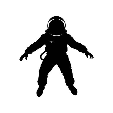 Beyaz arkaplan ve minimalist tarzda uzayda süzülen bir astronotun silueti
