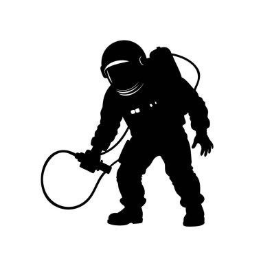 Beyaz arkaplan ve minimalist tarzda uzayda süzülen bir astronotun silueti