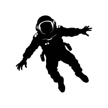 Beyaz arkaplan ve minimalist tarzda uzayda süzülen bir astronotun silueti