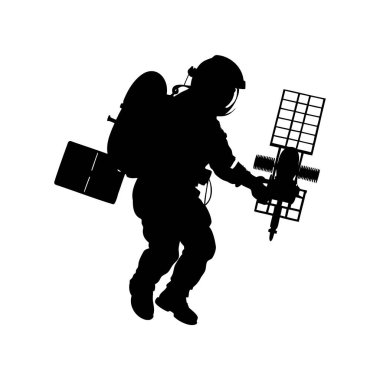 Beyaz arkaplan ve minimalist tarzda uzayda süzülen bir astronotun silueti