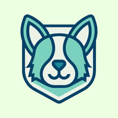 Shield Shape Outline ve Sönük Renklerle stilize edilmiş köpek kafası logosu