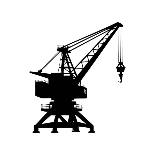 Силуэт большого портового крана на обычном белом фоне
