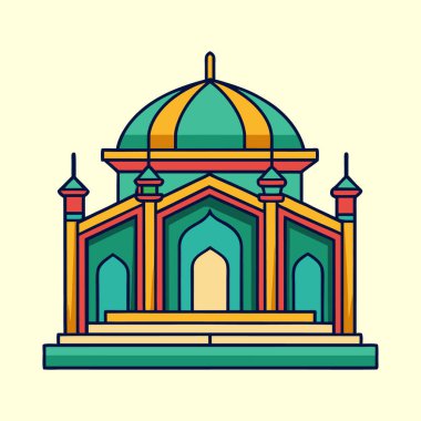 Kubbeli Bir Cami veya İslami Binanın Renkli Çizimi