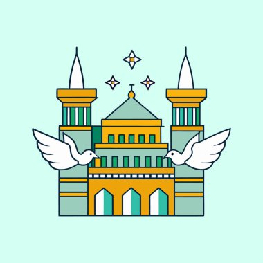 Barış ve sükuneti sembolize eden güvercinli bir cami.