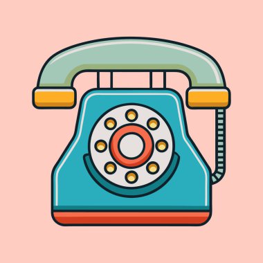 Pastel Renkleri ve Temiz Hat Sanat Biçimi ile Retro Rotary Telefon İllüstrasyonu
