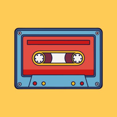 Kalın Renkli ve Basit Tasarımlı Canlı Retro Kaset Çizimi