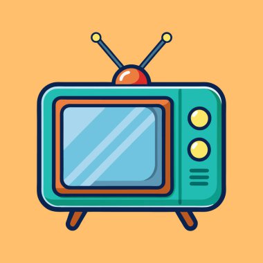 Anteni ve turuncu arkaplanı olan eski bir televizyon setinin karikatür çizimi