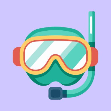 Dalış gözlüklerinin düz çizimi ve suyun altında yüzmek için şnorkel.