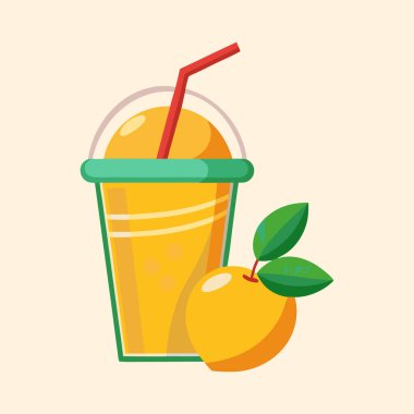 Yaz mevsimi için ferahlatıcı portakal suyu ve taze meyve tasviri