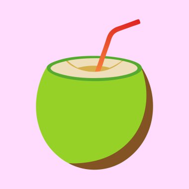 Açık Pembe Arkaplanda Saman ile Yeşil Hindistan cevizi İçeceği Tazeleniyor