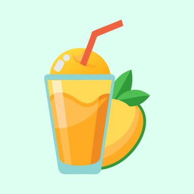 Mangolu smoothie illüstrasyonunu pipet ve mangoyla tazeliyorum.