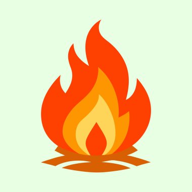 Turuncu ve Sarı Alevli Şenlik Ateşi ve Kahverengi Kütükler, Kamp Ateşi İllüstrasyonu