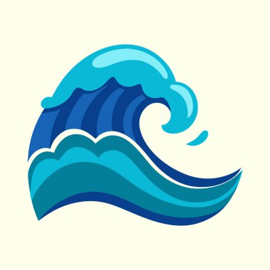 Bej bir Arkaplanda Değişik Mavi Tonlu Şekillendirilmiş Okyanus Dalgası İllüstrasyonu