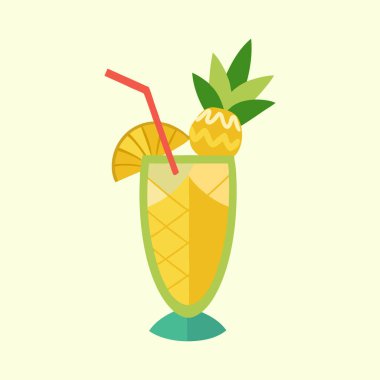 Süslü bardakta saman resimli tropik ananas kokteyli.