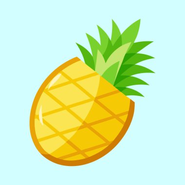 Mavi zemin üzerinde düz vektör ananas çizimi, yaz titreşimleri için mükemmel.