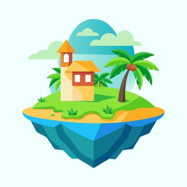 Havada Yüzen Ada Cenneti, Konforlu Ev ve Gökyüzünde Palmiye Ağaçları