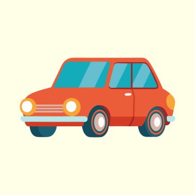 Parlak mavi pencereli canlı turuncu bir retro araba tasviri