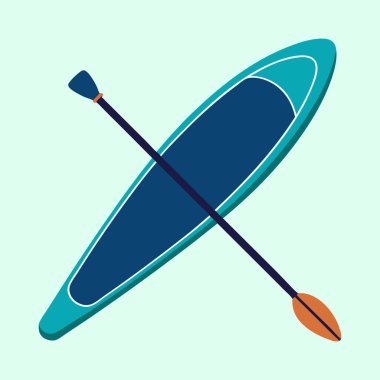 Bir Stand Up Paddle tahtası ve mavi küreğin izole edilmiş bir tasviri