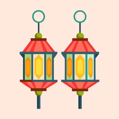 Karmaşık Detaylar ve Işık Arkaplanda Parlak Renklere sahip İki Fenerler