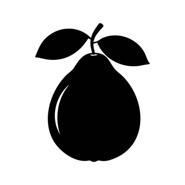 Siyah Armut Silueti Yapraklı, Beyaz Arkaplanda İzole Edilmiş