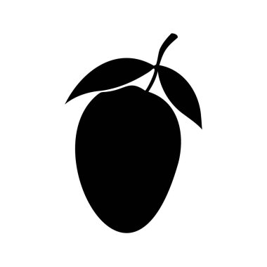 Sapı ve yaprakları olan basit bir mango meyvesinin minimalist silüeti.