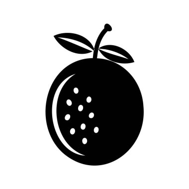 Yaprak ve kabuklu portakal meyvesinin stilize edilmiş tek renkli çizimi