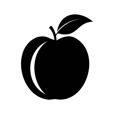 Minimalist siyah beyaz bir elma resmi, tek yapraklı.