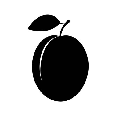 Siyah ve Beyaz Siluet Yapraklı Minimalist Şeftali Çizimi