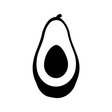 Çukurlu yarım avokadonun basit siyah beyaz grafiği