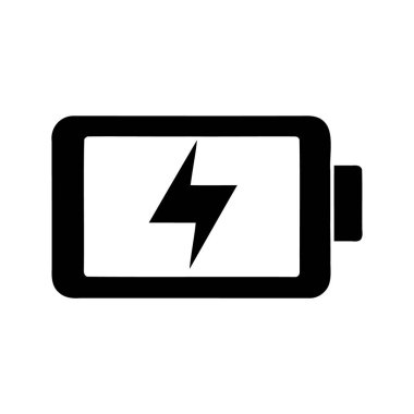 Siyah ve beyaz olarak gösterilen tam şarjlı bir akünün biçimlendirilmiş simgesi