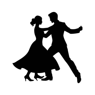 Resmi olarak dans eden bir erkek ve kadının silueti.