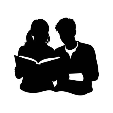 Birlikte kitap okumaya dalmış genç bir çiftin silueti.