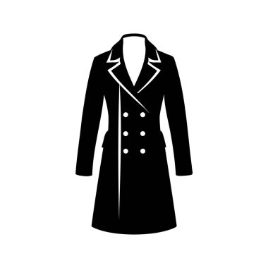Detaylı yakalı, şık, çift göğüslü bir ceketin siyah silueti.