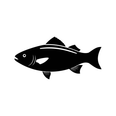 Beyaz arka planda genel bir balığın siyah beyaz silueti.