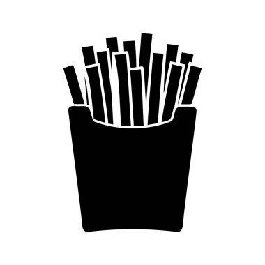 Bir kabın içinde siyah patates kızartması silueti. Lezzetli ve cezbedici bir atıştırmalık.