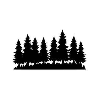 Değişen ağaç yükseklikleri ve yer bitkileriyle kozalaklı ormanın siluet görüntüsü